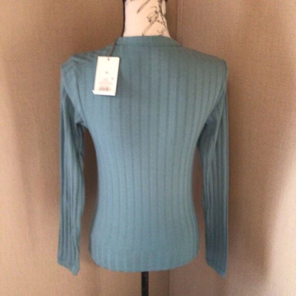 NWT A new day size extra small ribbed long sleeve blouse Teal color - Picture 4 of 8